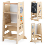 Toddler Standing Tower with Adjustable Height and Blackboard-Natural