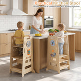 Toddler Standing Tower with Adjustable Height and Blackboard-Natural