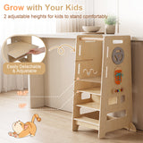 Toddler Standing Tower with Adjustable Height and Blackboard-Natural