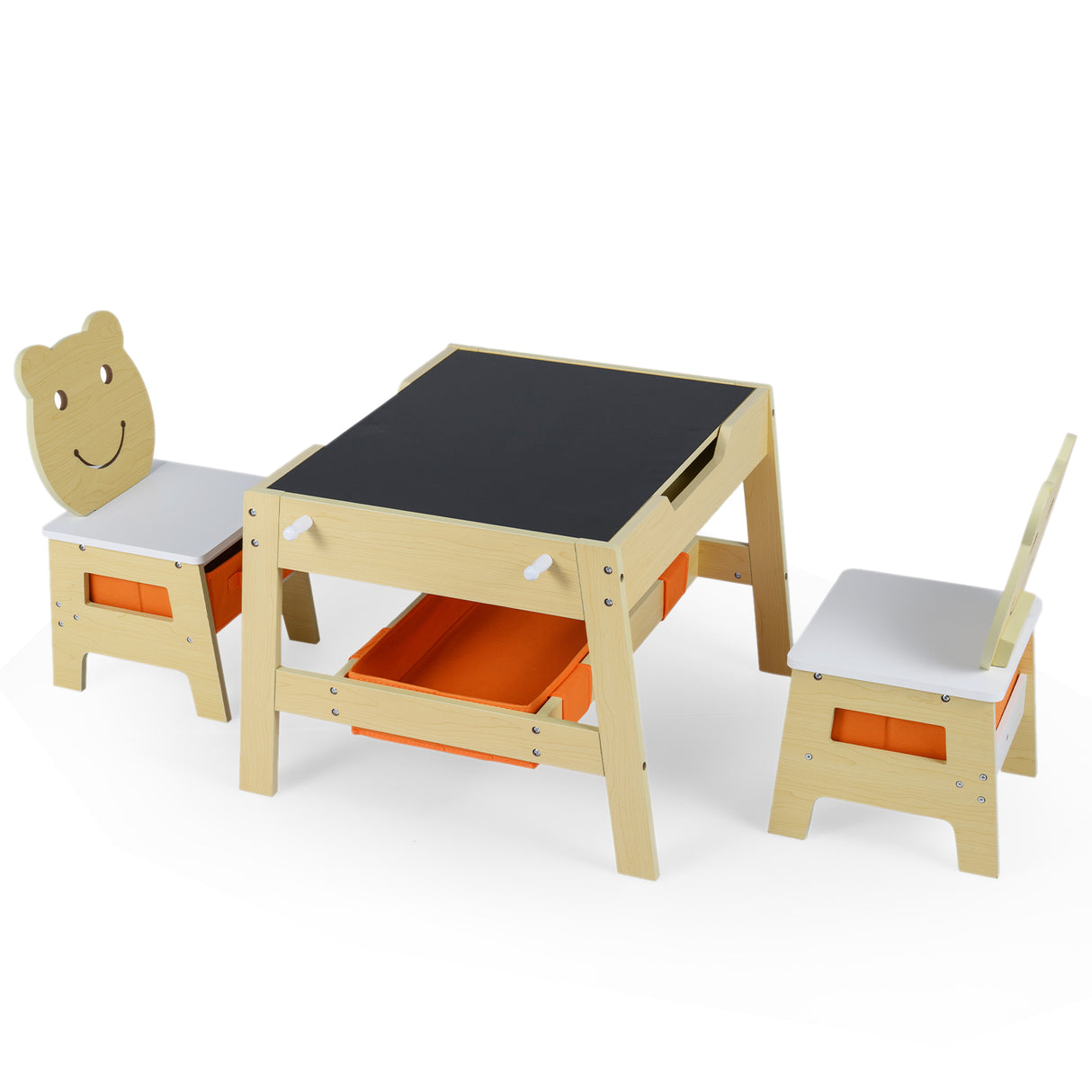 Toddler Table and 2 Chairs 5-in-1 Cute Art Desk Set with Reversible Chalkboard Whiteboard