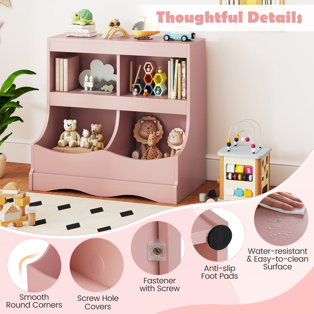 Toy Storage Organizer 4-Cubby Kids Bookcase for Toys and Books