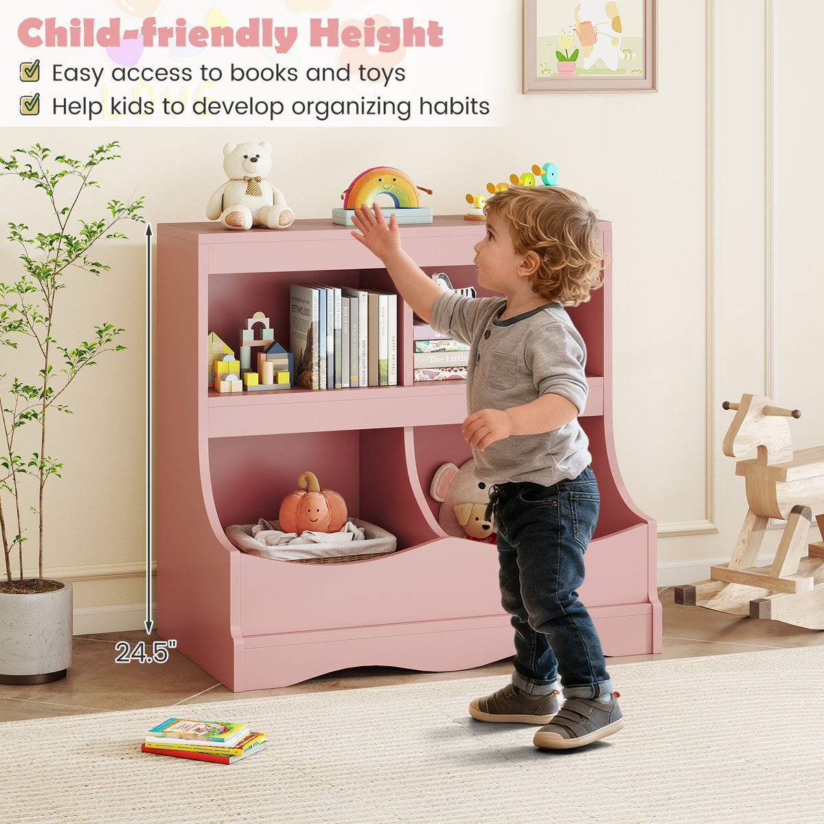 Toy Storage Organizer 4-Cubby Kids Bookcase for Toys and Books