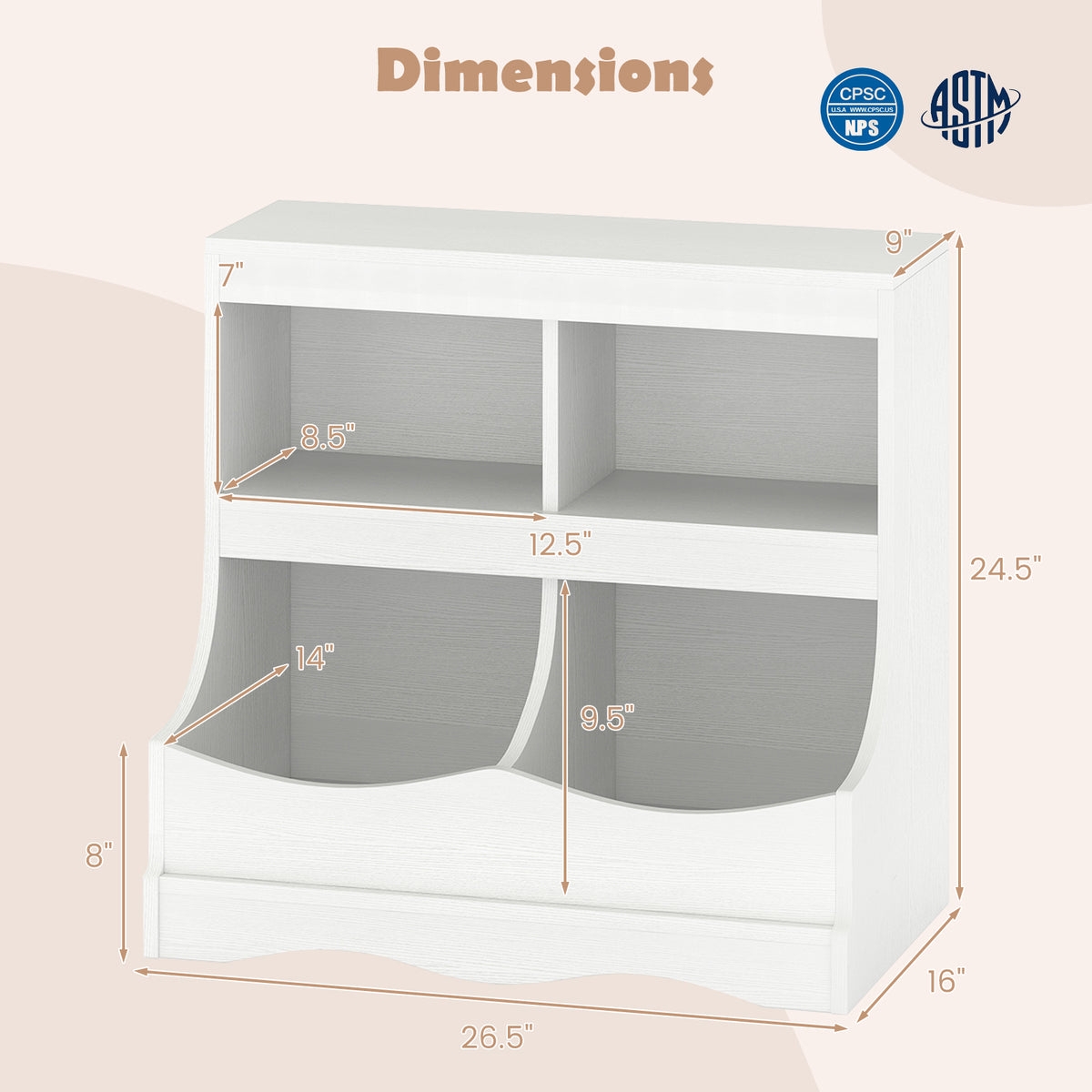 Toy Storage Organizer 4-Cubby Kids Bookcase for Toys and Books