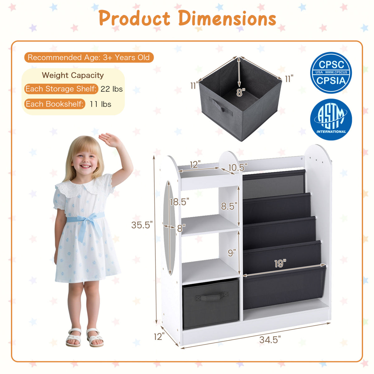 Toy Storage Organizer with 4-Tier Sling Shelves