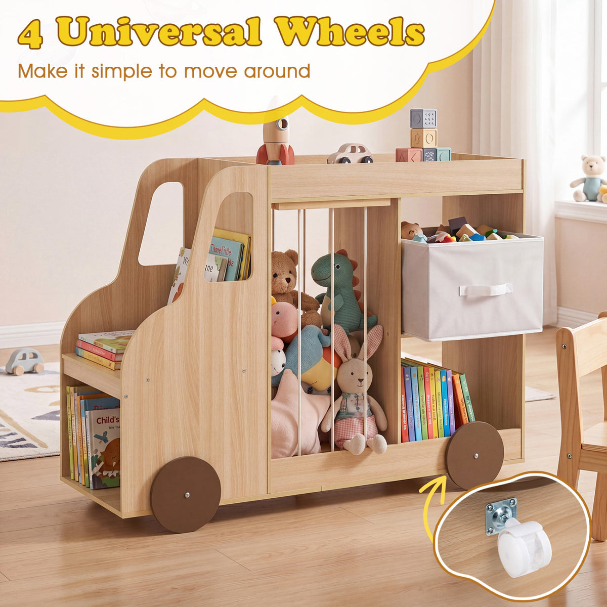Toy Storage Organizer with Stuffed Animal Storage Fabric Drawer and Universal Wheels