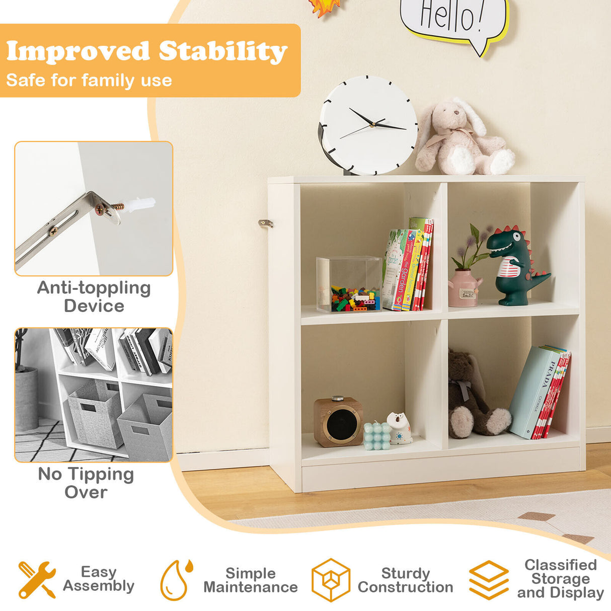 4-Cube Kids Bookcase with Open Shelves