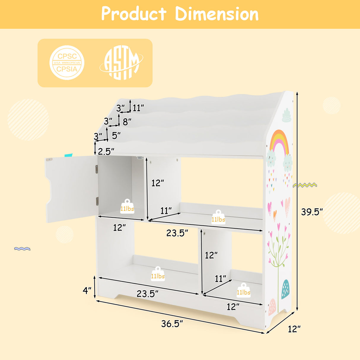 Kids Toy Storage Organizer with Book Shelf and Storage Cabinet