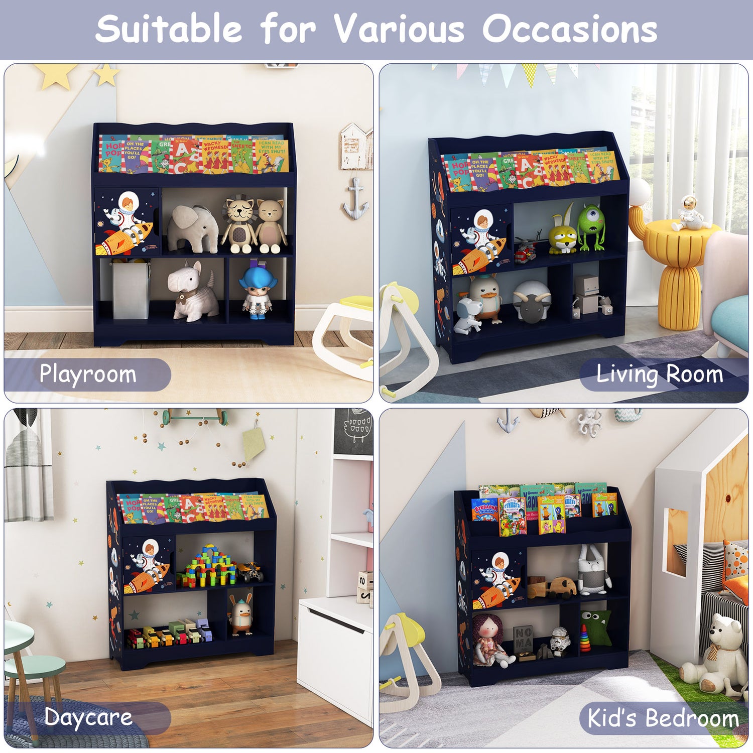 Kids Toy Storage Organizer with Book Shelf and Storage Cabinet