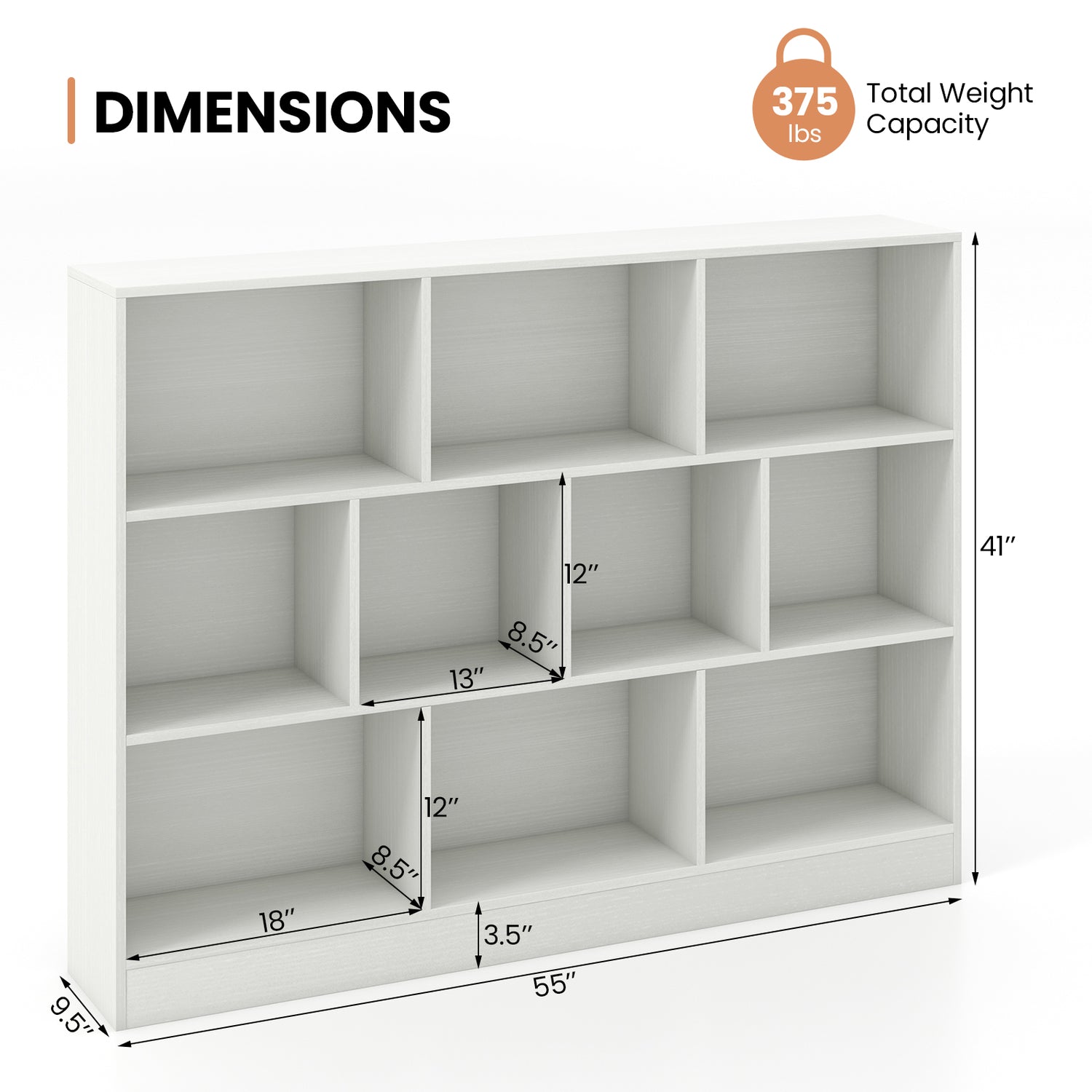 41 inches Wooden Toy Storage Organizer with 10 Cubes for Classroom Daycare Nursery Kindergarten