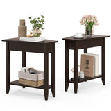 2-Tier Wedge Narrow End Table with Storage Shelf and Solid Wood Legs