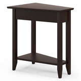 2-Tier Wedge Narrow End Table with Storage Shelf and Solid Wood Legs
