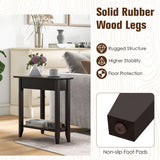 2-Tier Wedge Narrow End Table with Storage Shelf and Solid Wood Legs