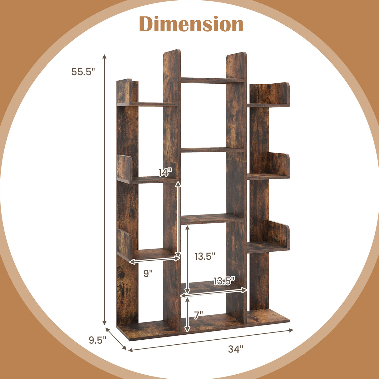 Tree-Shaped Bookshelf with 13 Compartments for Home Office