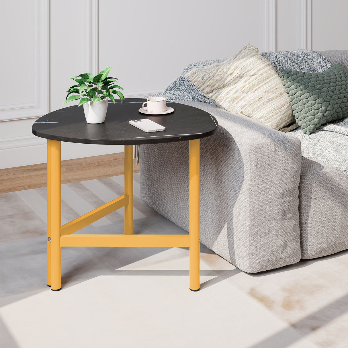 Triangle Coffee Table Oval Coffee Table with Metal Legs Industrial Center Table