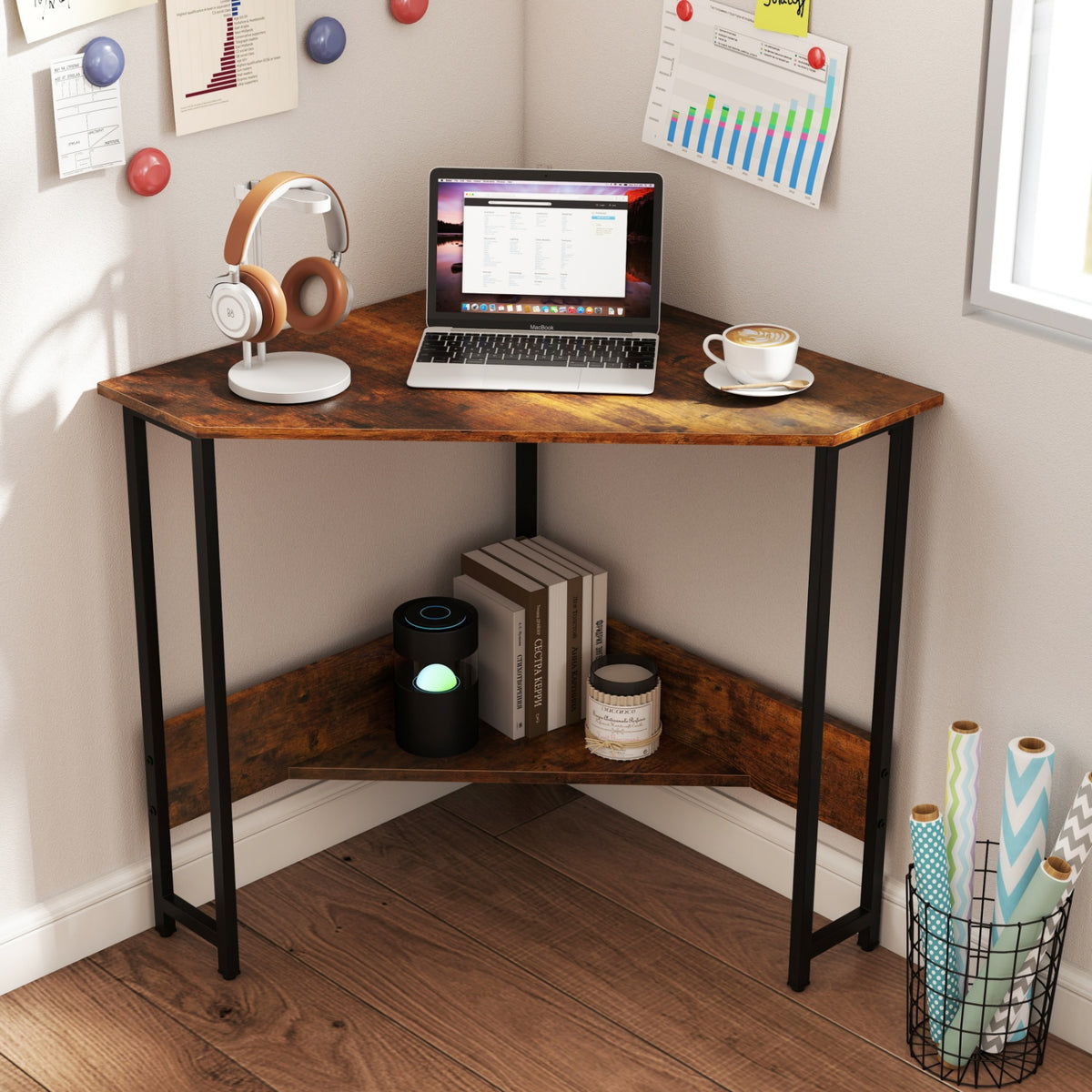 Triangle Computer Corner Desk with Charging Station
