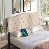 Tufted Upholstered Head Board for Queen and Full Size Bed with 2 AC Outlets