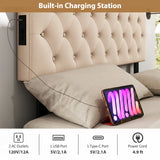 Tufted Upholstered Head Board for Queen and Full Size Bed with 2 AC Outlets