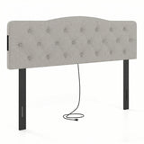 Tufted Upholstered Head Board for Queen and Full Size Bed with 2 AC Outlets