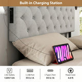 Tufted Upholstered Head Board for Queen and Full Size Bed with 2 AC Outlets