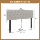 Tufted Upholstered Head Board for Queen and Full Size Bed with 2 AC Outlets