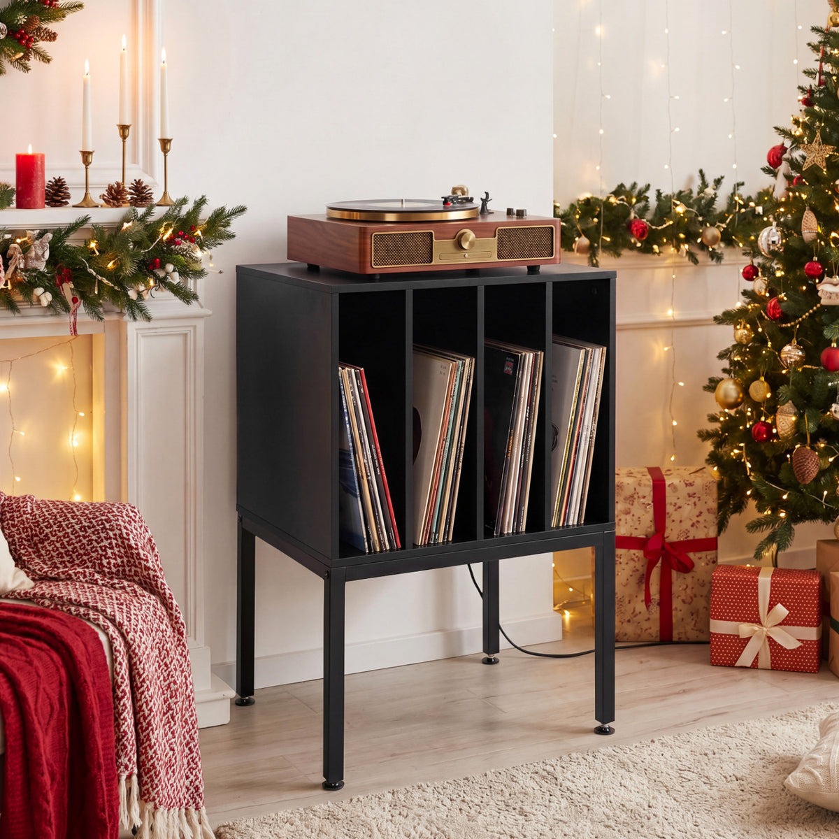 Turntable Record Player Stand with Power Outlets