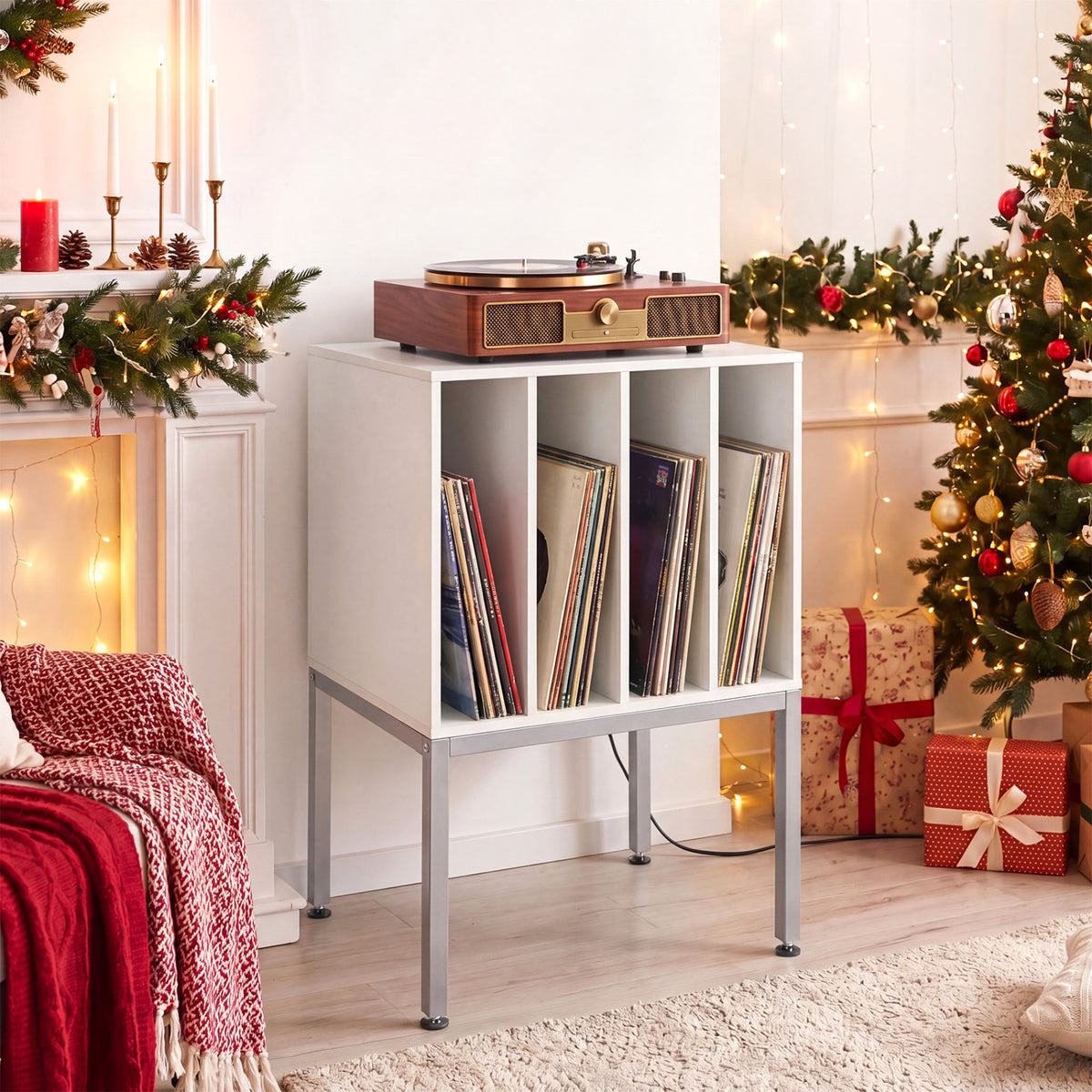 Turntable Record Player Stand with Power Outlets