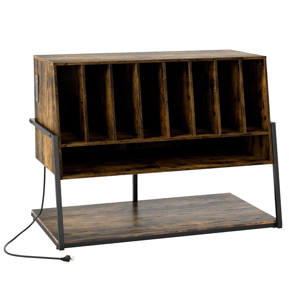 Turntable Stand with Charging Station and Vinyl Storage Shelves