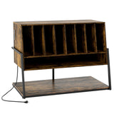 Turntable Stand with Charging Station and Vinyl Storage Shelves