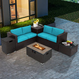 6 Pieces Outdoor Wicker Furniture Set with 32 Inch Propane Fire Pit Table