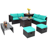 9 Pieces Patio Furniture Set with 32â Fire Pit Table and 50000 BTU Square Propane Fire Pit