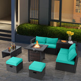 9 Pieces Patio Furniture Set with 32â Fire Pit Table and 50000 BTU Square Propane Fire Pit