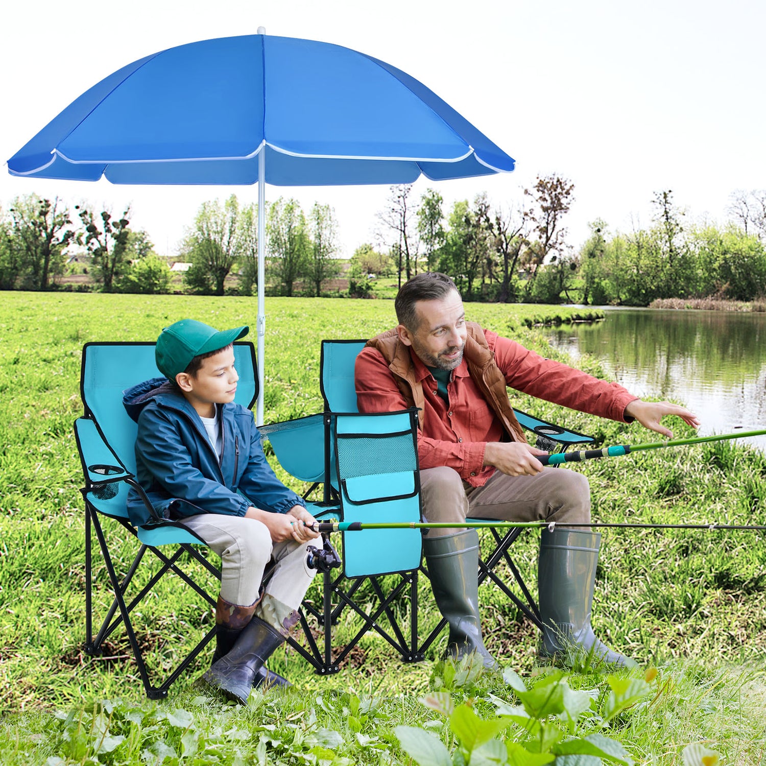 Portable Folding Picnic Double Chair with Umbrella