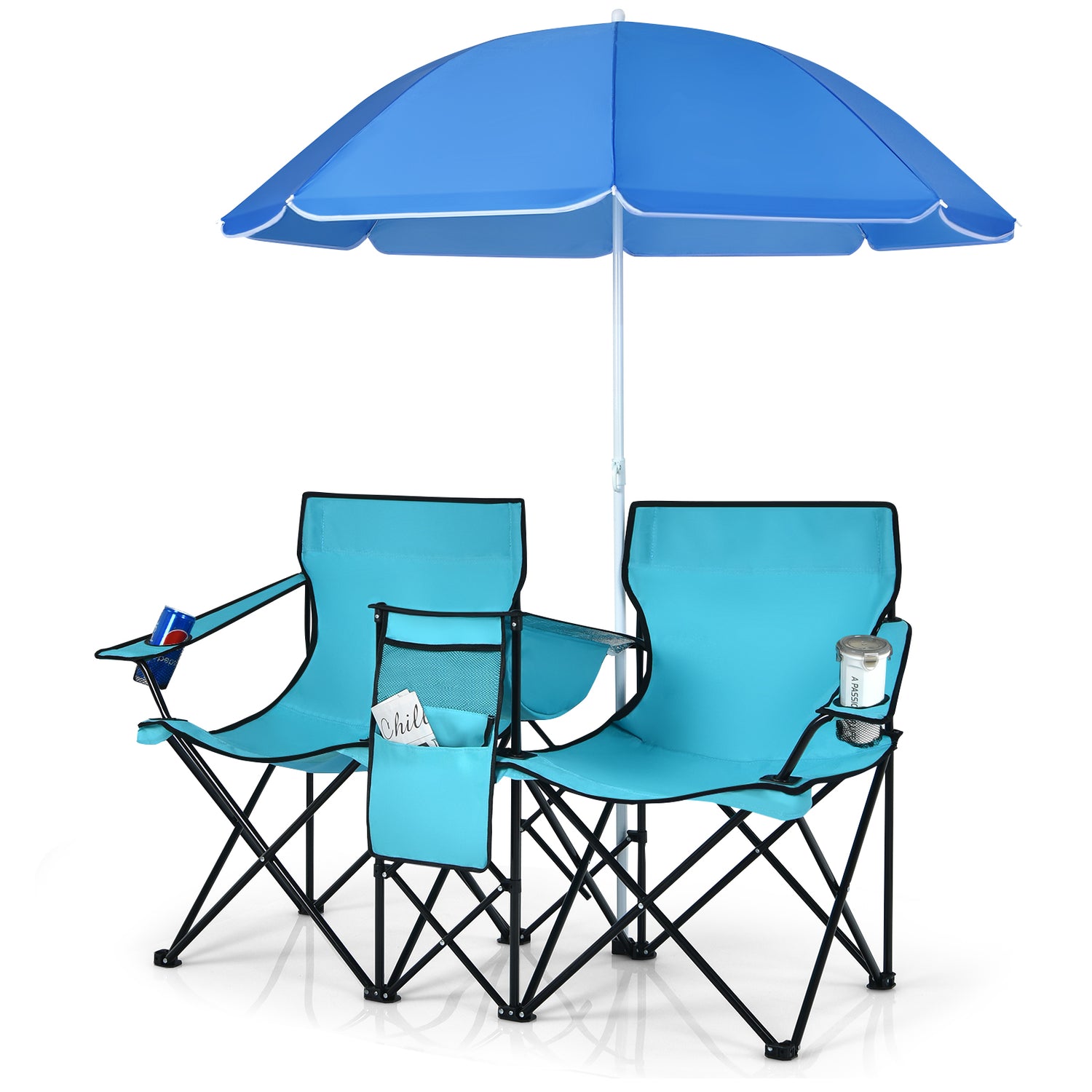 Portable Folding Picnic Double Chair with Umbrella