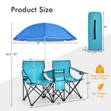 Portable Folding Picnic Double Chair with Umbrella
