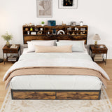 Twin/Full/Queen/King Size Bed Frame with Storage Headboard Industrial Metal Platform Bed
