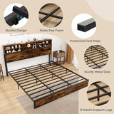Twin/Full/Queen/King Size Bed Frame with Storage Headboard Industrial Metal Platform Bed