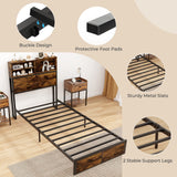 Twin/Full/Queen/King Size Bed Frame with Storage Headboard Industrial Metal Platform Bed