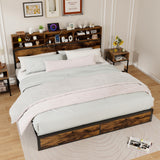 Twin/Full/Queen/King Size Bed Frame with Storage Headboard Industrial Metal Platform Bed
