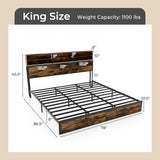 Twin/Full/Queen/King Size Bed Frame with Storage Headboard Industrial Metal Platform Bed