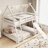 Twin Over Queen Bunk Bed Wooden Kids Bed with Climbing Nets and Ramp
