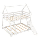 Twin Over Queen Bunk Bed Wooden Kids Bed with Climbing Nets and Ramp