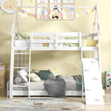 Twin Over Queen Bunk Bed Wooden Kids Bed with Climbing Nets and Ramp