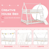 Twin Over Queen Bunk Bed Wooden Kids Bed with Climbing Nets and Ramp