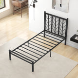Twin Size Platform Bed with Headboard and Metal Frame