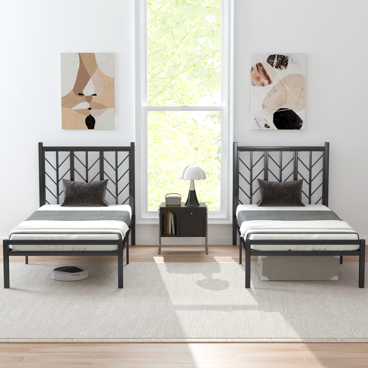 Twin Size Platform Bed with Headboard and Metal Frame