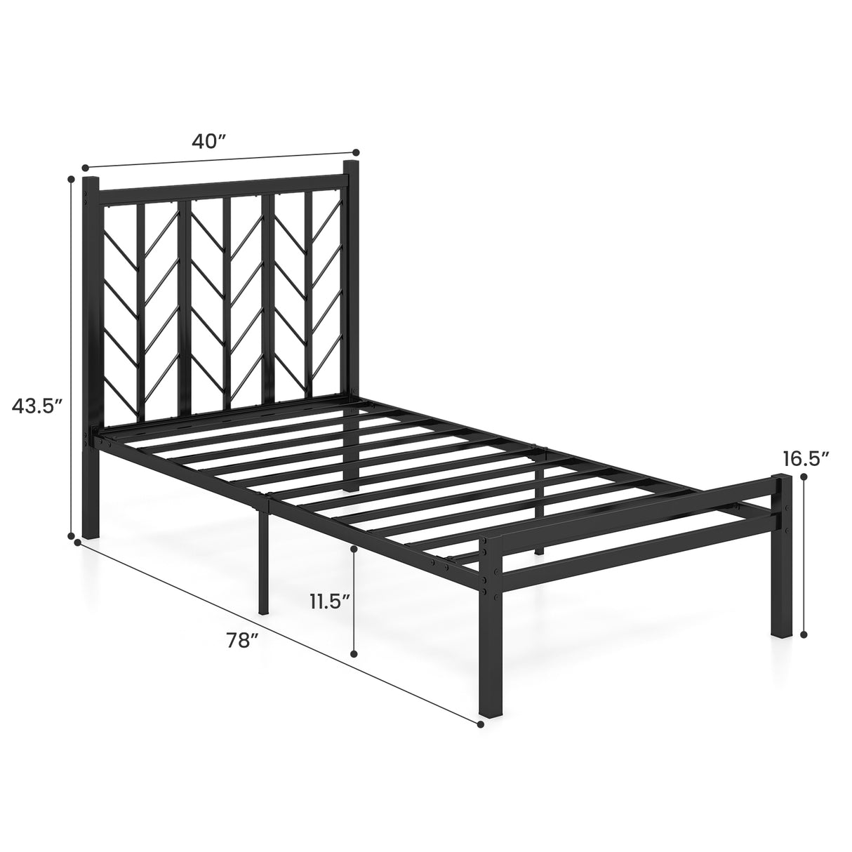Twin Size Platform Bed with Headboard and Metal Frame
