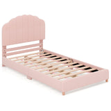 Twin Bed Frame with Height-Adjustable Headboard and Sturdy Wooden Slats