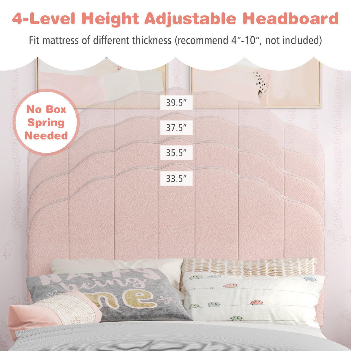 Twin Bed Frame with Height-Adjustable Headboard and Sturdy Wooden Slats