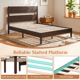 Full Bed Frame with Headboad and Solid Wood Legs 12 Slats
