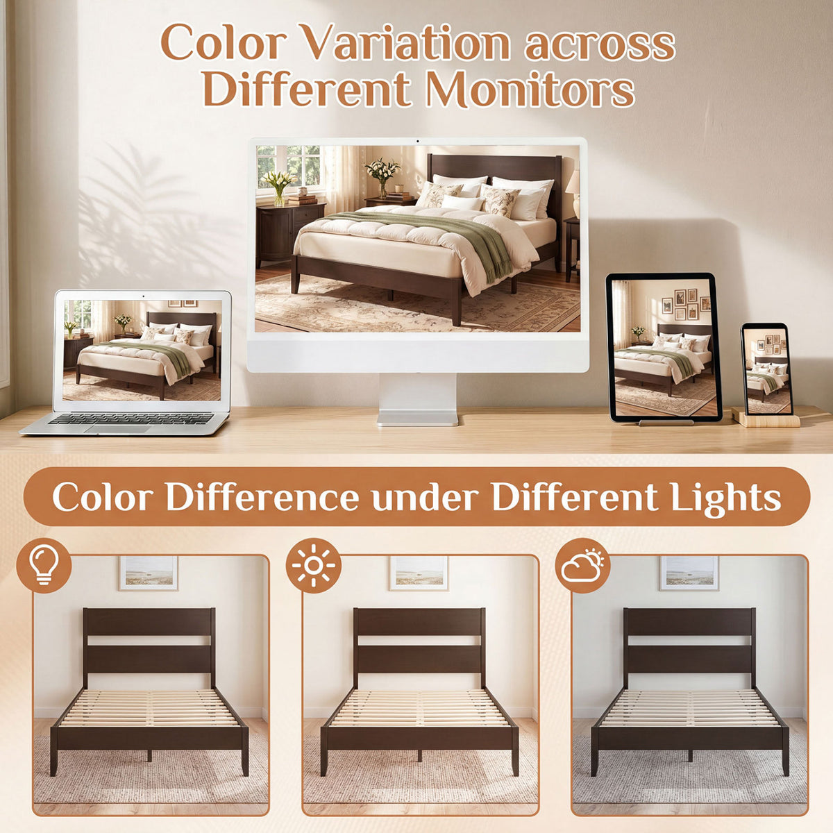Full Bed Frame with Headboad and Solid Wood Legs 12 Slats